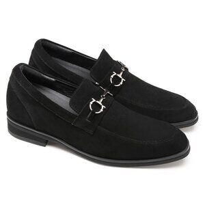 CHAMARIPA 7cm Elevator Shoes Men slip on black suede hidden heel loafer